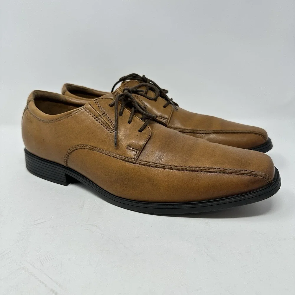 Clarks Tilden Walk Men's Size 11.5 W Dark Tan Leather Lace Up Oxford Shoes